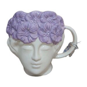 Art Nouveau Grecian Bust Flower Crown 3D Lady Head Face Statue Purple Mug New